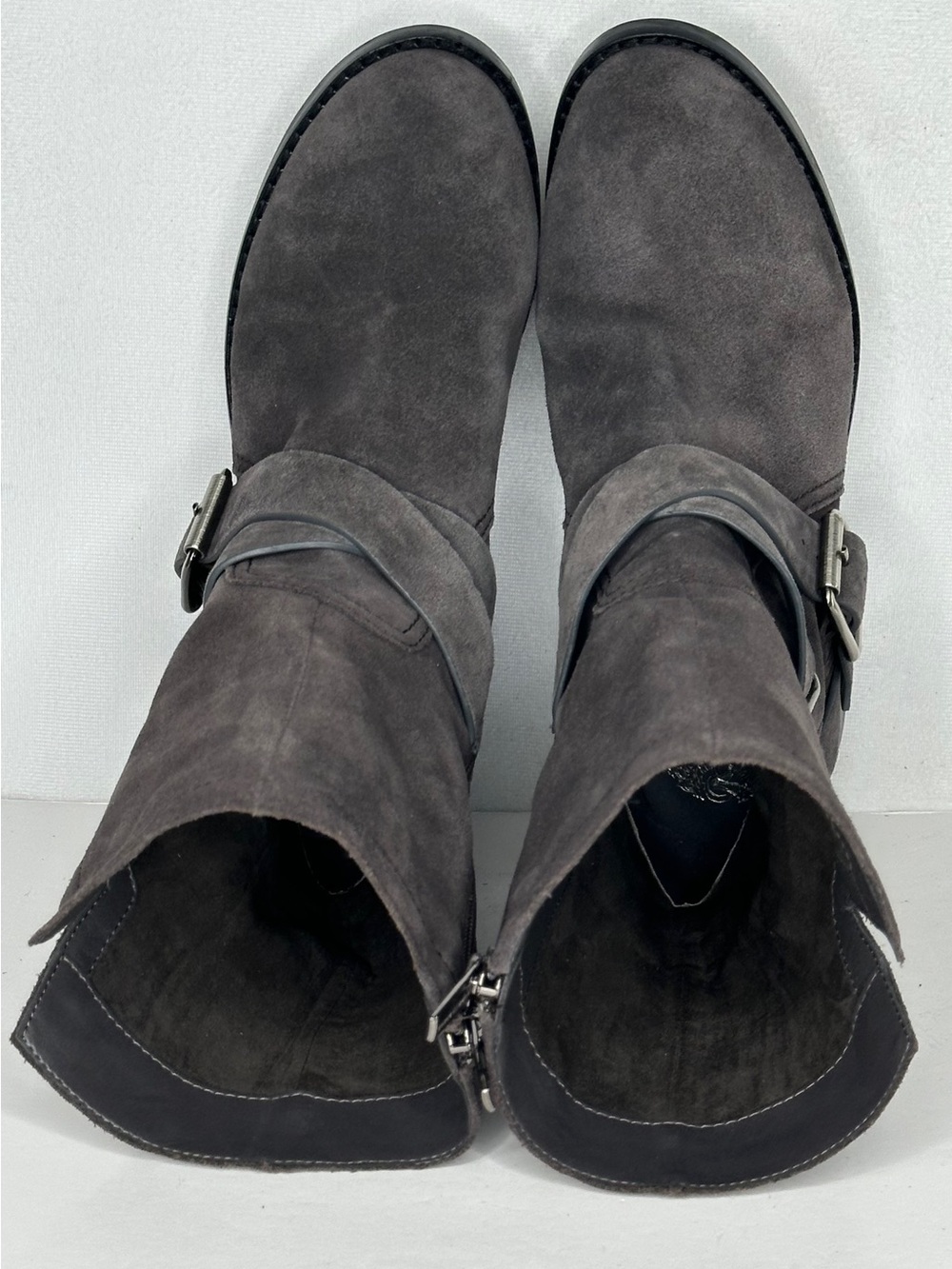 Vince Camuto Wethima Suede Ankle Harness Boots in Charcoal Gray Moto Sz 7.5 - Picture 8 of 9